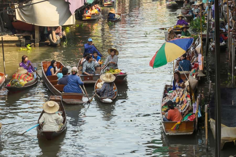 From Bangkok: Kanchanaburi Tour with Floating Market Visit - Damnoen Saduak Floating Market by longtail boat: canals, houses, and farm life
